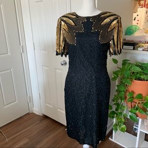 1980s Silk Hand-Beaded Cocktail Dress